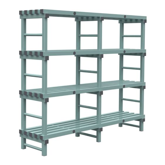 Kunststof Magazijnstelling 1300x300x2000 mm 4 niveau's groen met grijze doppen