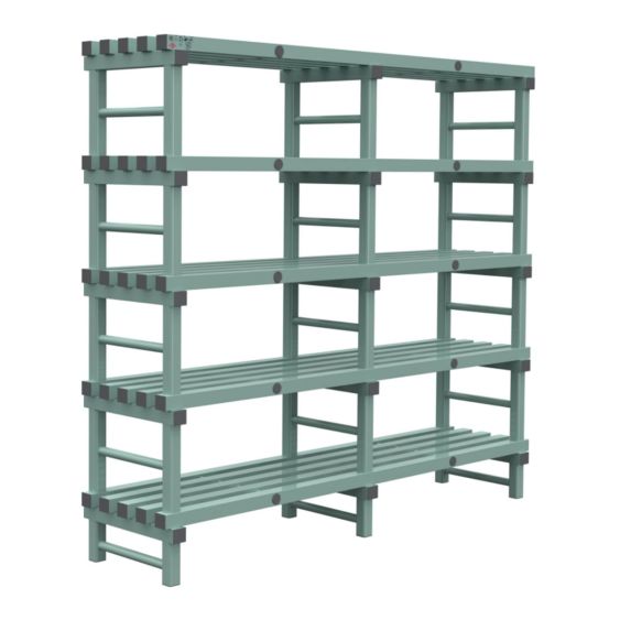 Kunststof Magazijnstelling 1850x500x2000 mm 5 niveau's groen met grijze doppen
