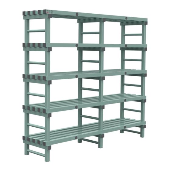 Kunststof Magazijnstelling 2250x500x2000 mm 5 niveau's groen met grijze doppen