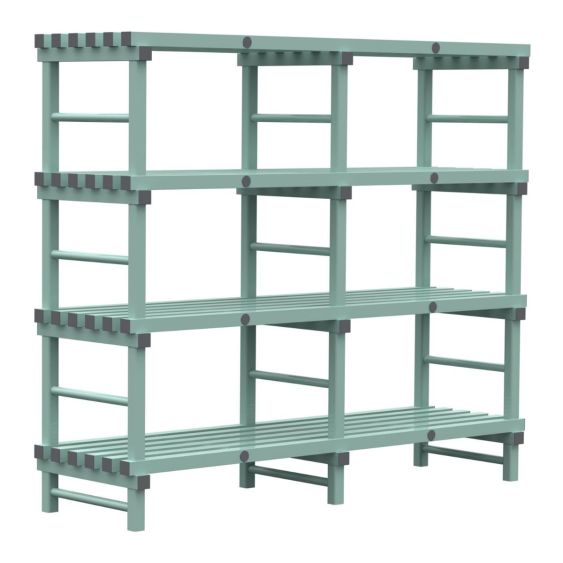 Kunststof Magazijnstelling 1900x600x2000 mm 4 niveau's groen met grijze doppen