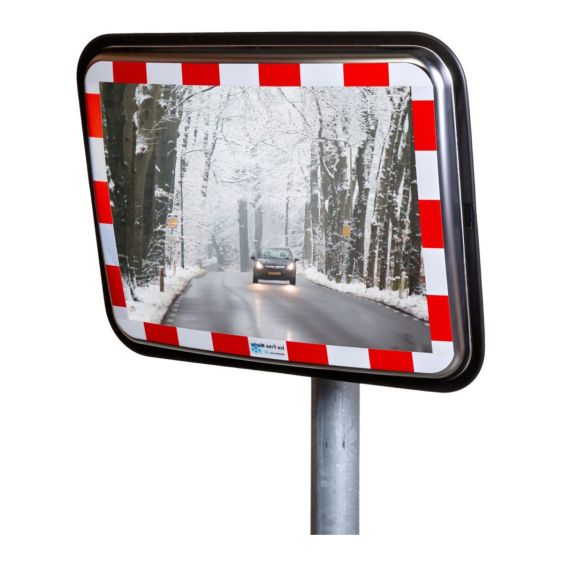 Verkeersspiegel RVS Anti-vries Rood/Wit 600x450 mm 90°