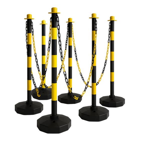 Afzetpalen Kunststof zwart/geel 90 cm met Ketting en Voet 