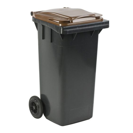 Minicontainer 120 liter Grijs met Bruine Deksel - DIN-opname