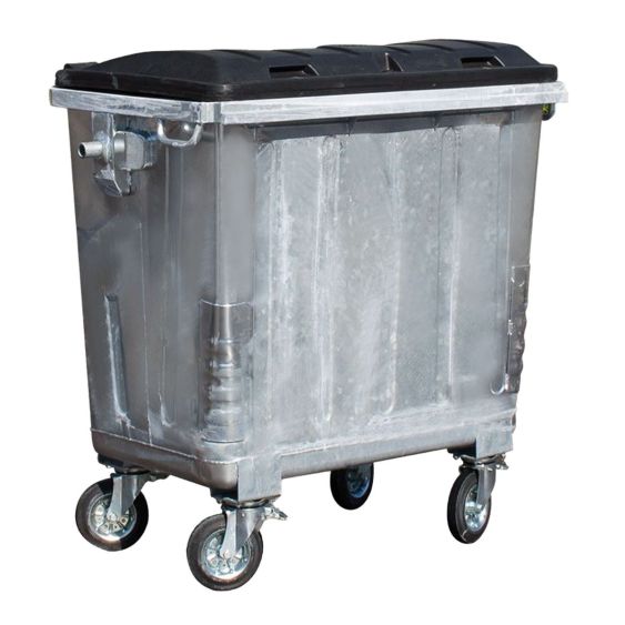 Afvalcontainer 4 wiel 770 liter staal met dubbelwandig deksel