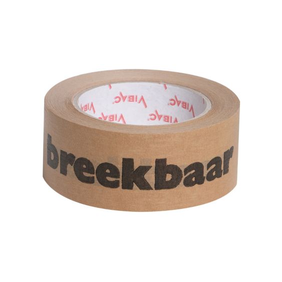 Papieren tape bedrukt zwarte tekst 50 mm x 50 meter 1