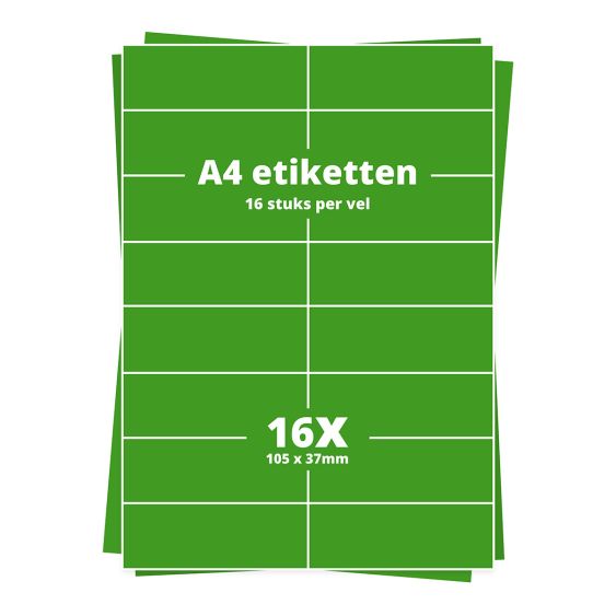 A4 etiketten 16 labels per vel. 105 x 37,1 mm - groen