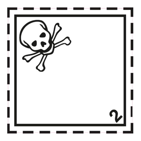 Gevaarsetiket klasse 2.3 250 x 250 mm zelfklevend vinyl op vel