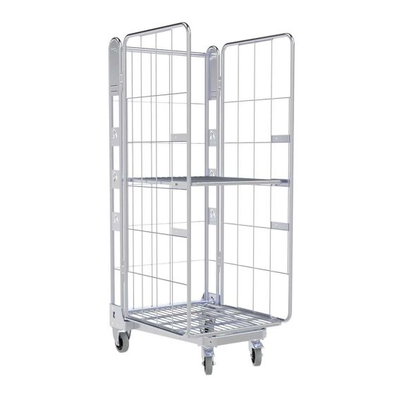 Nestbare Rolcontainer 1630 Metaal 3-zijdig met Plank