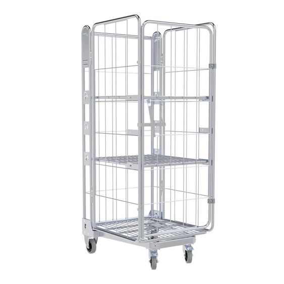 Nestbare Rolcontainer 1630 Metaal 4-zijdig met 2 Planken