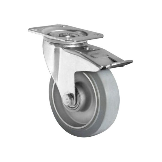 Zwenkwiel met Rem Ø125 mm Alu/Elastiek Grijs 250 kg