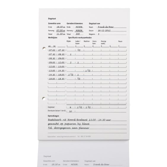 Dagrapport op blok A5 in 2-voud model TLN - Doos 10 bloks ingevuld