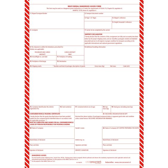 MMDG MultiModal Dangerous Goods formulier