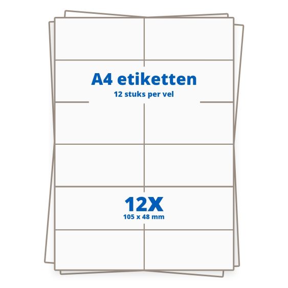 A4 etiketten 12/vel, 105 x 48 mm.