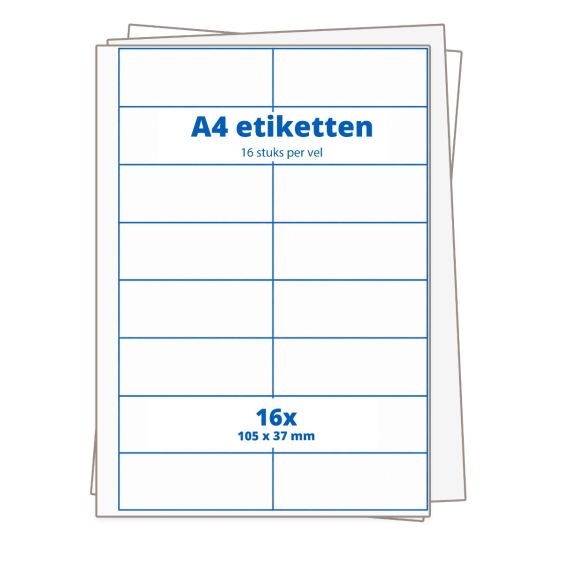 A4 etiketten Transparant 16 per vel 105x37 mm - 25 vellen