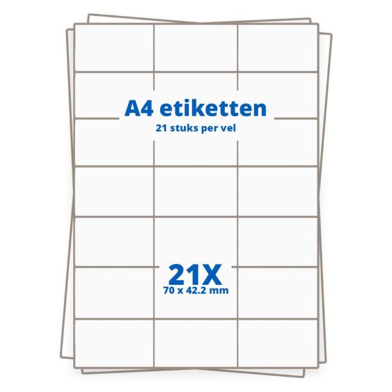 A4 etiketten 21 per vel 70x42,4 mm - 100 vellen