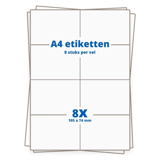 A4 etiketten 8/vel, 105 x 74 mm