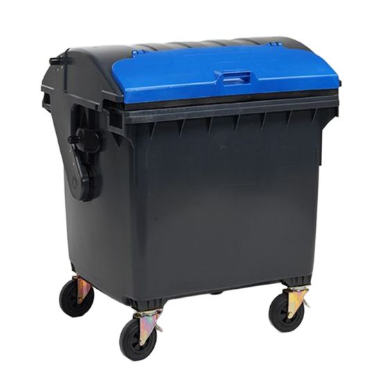 Afvalcontainer 1100 liter, met roldeksel, grijs/blauw