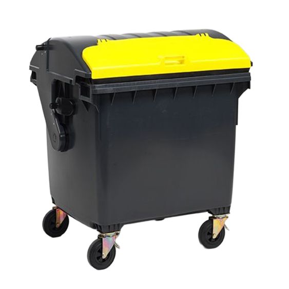 Afvalcontainer 4 wiel 1100 liter Geel met Roldeksel - Voor DIN-opname