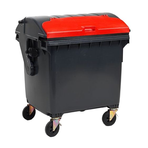 Afvalcontainer 4 wiel 1100 liter Rood met Roldeksel - Voor DIN-opname