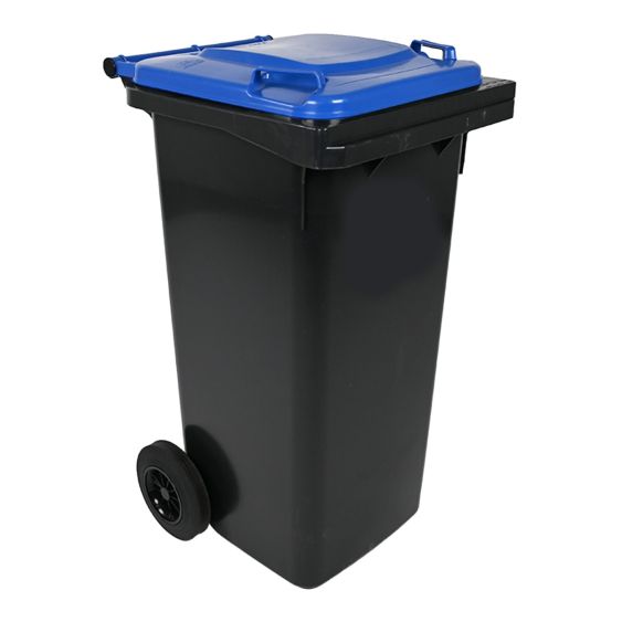 Minicontainer 120 liter Grijs met Blauwe Deksel - DIN-opname