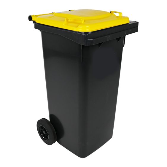 Minicontainer 120 liter Grijs met Gele Deksel - DIN-opname
