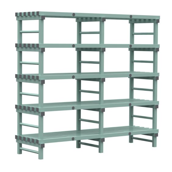 Kunststof Magazijnstelling 1850x600x2000 mm 5 niveau's groen met grijze doppen