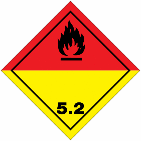 Gevaarsetiket klasse 5.2 100 x 100 mm zelfklevend PE op rol - 1000 stuks