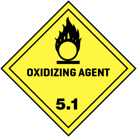 Gevaarsetiket klasse 5.1 250 x 250 mm zelfklevend vinyl op vel MET TEKST