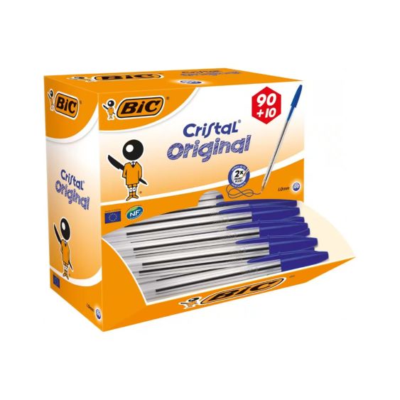 Balpen Bic Christal Zwart voordeelpak 90 + 10 pennen gratis doos