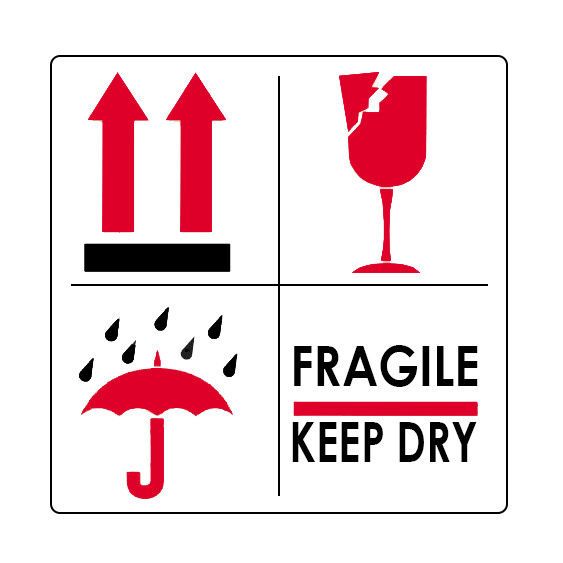 Etiket 4 Symbolen rood/zwart 100x110 mm - 500 etiket/rol