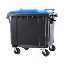 Afvalcontainer 660 liter Grijs met Blauwe Deksel - DIN-opname