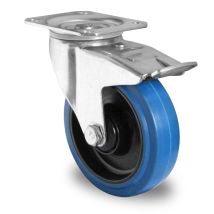 Zwenkwiel met rem blauw elastisch rubber kogellager Ø 100 mm