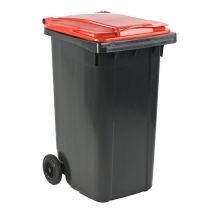 Afvalcontainer 240 liter grijs met rode deksel - voor DIN-opname