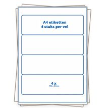A4 etiket Wit 4 per vel 192&times;62 mm - 100 vellen