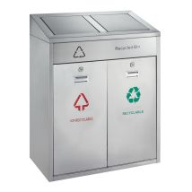 Buitenafvalbak V-Part Afvalscheiding  2x55 liter mat RVS