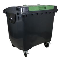 Afvalcontainer 4 wiel 1100 liter Grijs met Groene Split Lid Deksel - Voor DIN-opname