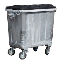 Afvalcontainer 4 wiel 770 liter staal met dubbelwandig deksel