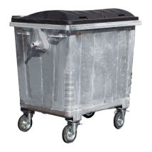 Afvalcontainer 4 wiel 1000 liter staal met dubbelwandig deksel