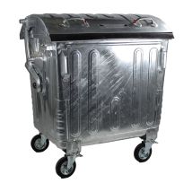 Afvalcontainer 4 wiel 1100 liter staal met kindveilig roldeksel