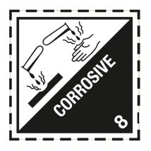 Gevaarsetiket klasse 8 250x250 mm zelfklevend vinyl op vel