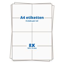 A4 etiketten 8/vel, 105 x 74 mm.