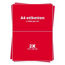 A4 etiketten 2/vel 210 x 148 mm - 100 vel - Rood
