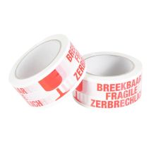 Breekbaar tape PP acryl rood-wit 48mm x 66 meter - 28 my rol