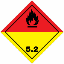 Gevaarsetiket klasse 5.2 250 x 250 mm zelfklevend vinyl op vel