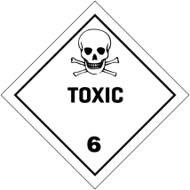 Gevaarsetiket klasse 6.1 100 x 100 mm zelfklevend papier op rol - 1000 stuks MET TEKST
